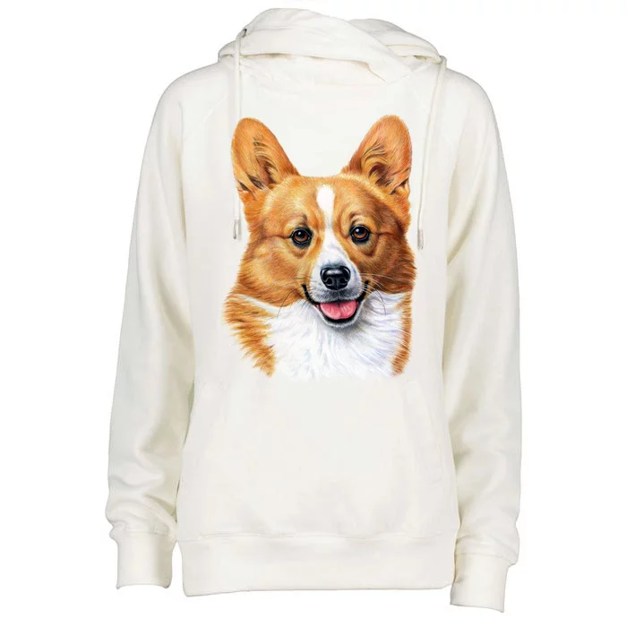 Welsh Corgi Dog Portrait Womens Funnel Neck Pullover Hood