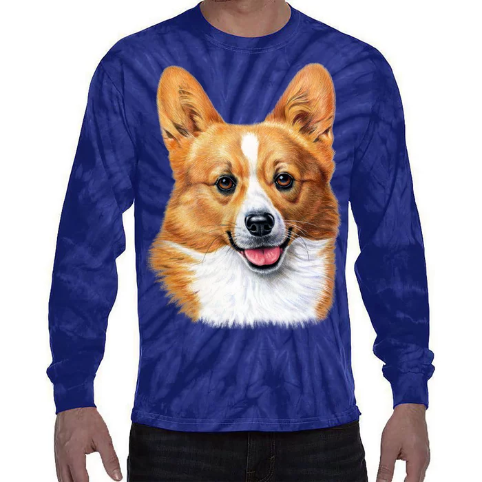 Welsh Corgi Dog Portrait Tie-Dye Long Sleeve Shirt