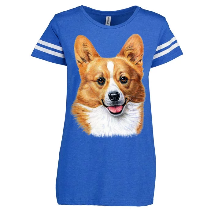 Welsh Corgi Dog Portrait Enza Ladies Jersey Football T-Shirt