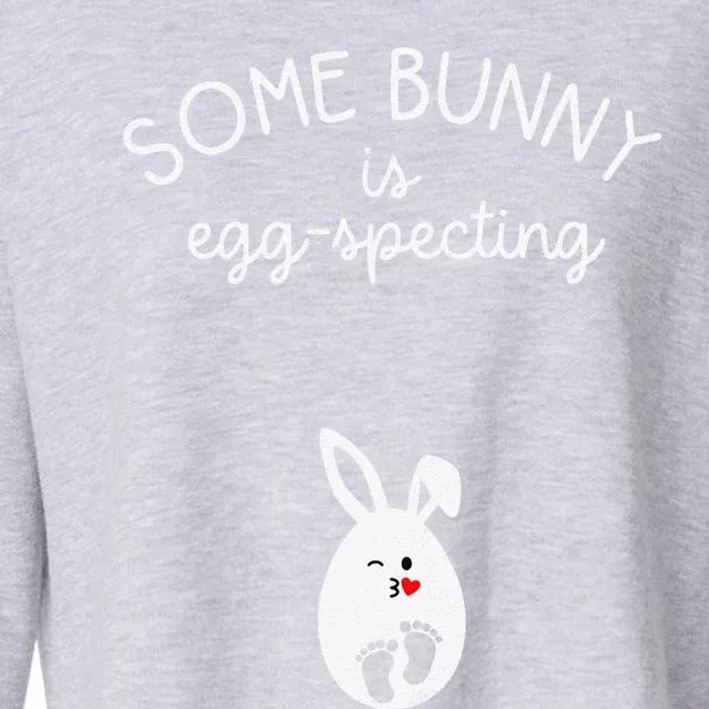 Womens Eggspecting Mama Bunny Easter Pregnancy Announcement Cropped Pullover Crew