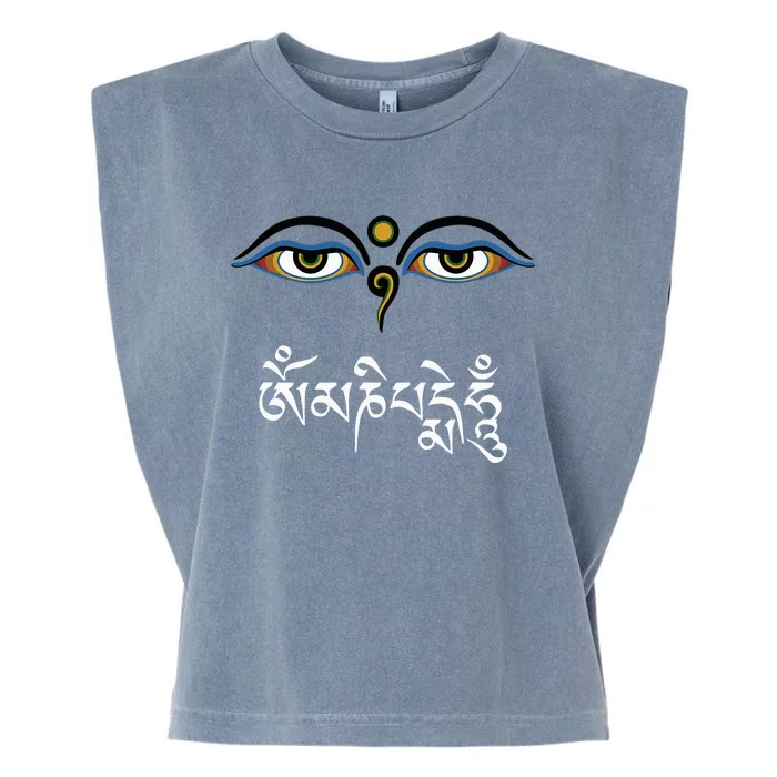 Wisdom Eyes Om Mani Padme Hum Buddha Buddhist Dalai Lama Garment-Dyed Women's Muscle Tee