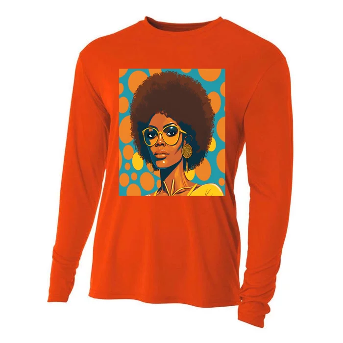 Wo Empowert Retro Afro African American Mom Gift Cooling Performance Long Sleeve Crew