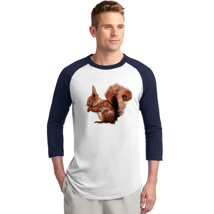 Watercolor Eurasian Red Squirrel Baseball Sleeve Shirt