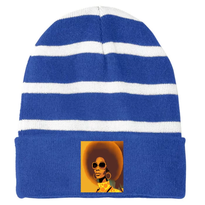 Wo Empowert Retro Afro African American Mom Cute Gift Striped Beanie with Solid Band