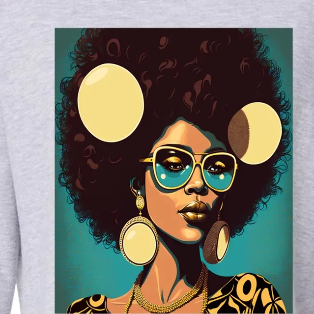 Wo Empowert Retro Afro African American Mom Meaningful Gift Cropped Pullover Crew