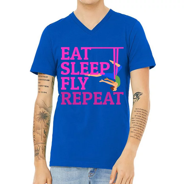 Wo Eat Sleep Fly Repeat Quote Aerial Yoga Silks Gift V-Neck T-Shirt