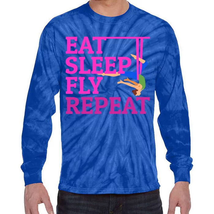 Wo Eat Sleep Fly Repeat Quote Aerial Yoga Silks Gift Tie-Dye Long Sleeve Shirt