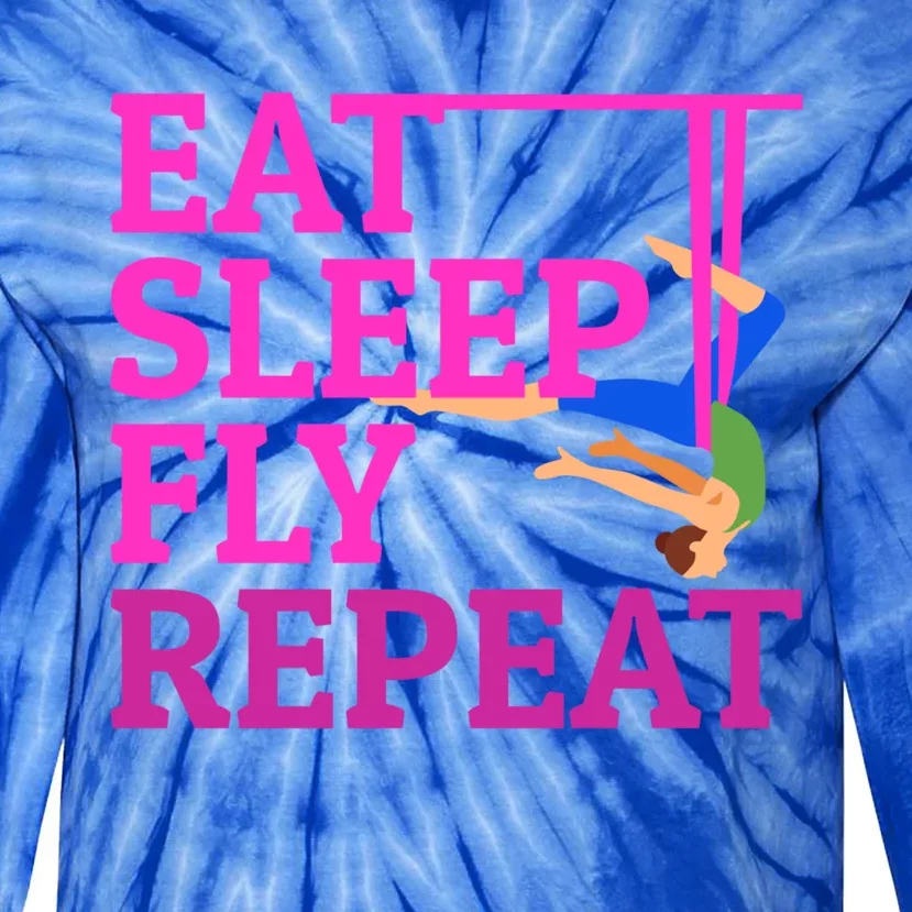 Wo Eat Sleep Fly Repeat Quote Aerial Yoga Silks Gift Tie-Dye Long Sleeve Shirt