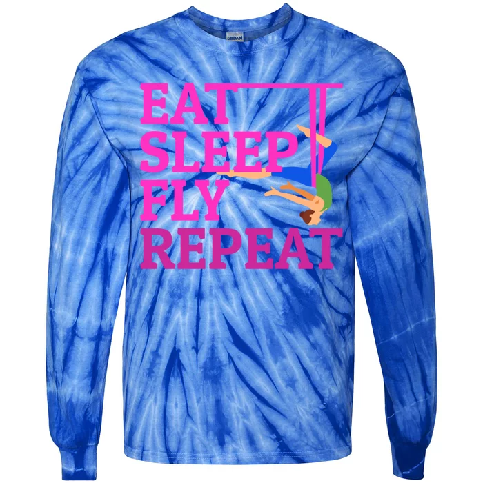 Wo Eat Sleep Fly Repeat Quote Aerial Yoga Silks Gift Tie-Dye Long Sleeve Shirt