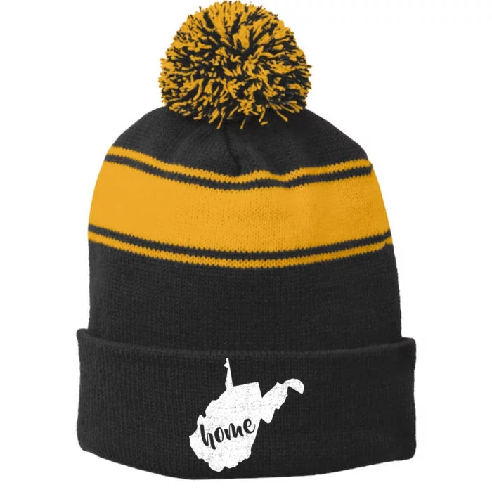 West Virginia Home State Stripe Pom Pom Beanie