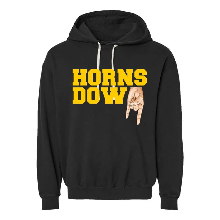 West Virginia Horns Down Football Fan Garment-Dyed Fleece Hoodie