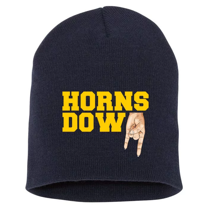 West Virginia Horns Down Football Fan Short Acrylic Beanie