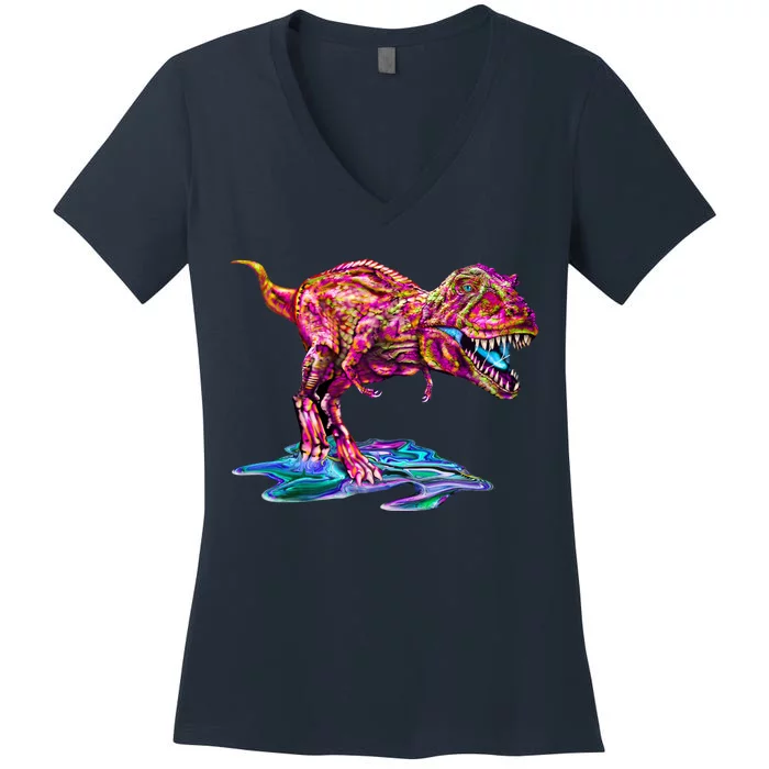 Wet Paint Colorful T-Rex Women's V-Neck T-Shirt