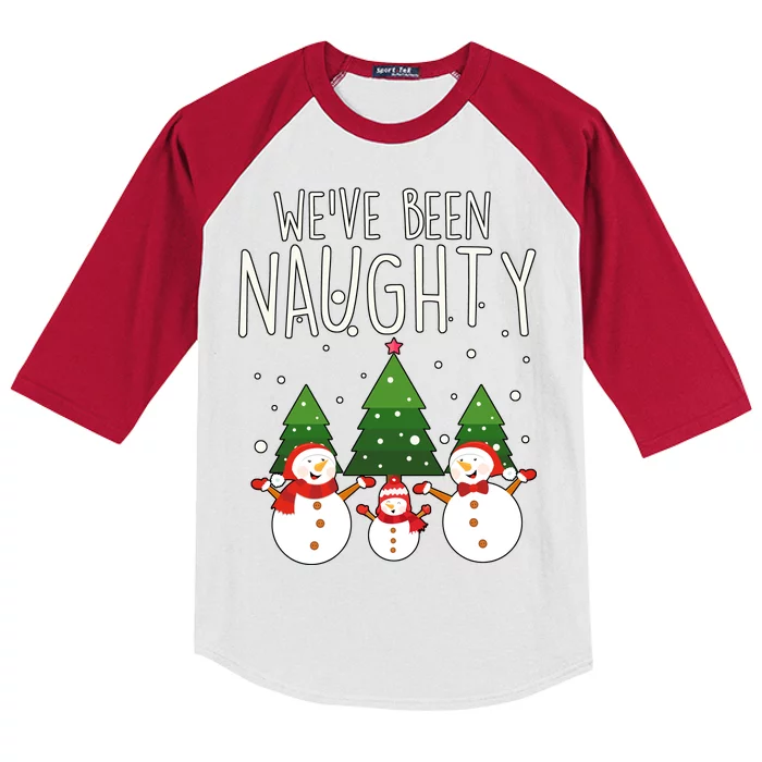 We've Been Naughty Christmas Snowman Kids Colorblock Raglan Jersey