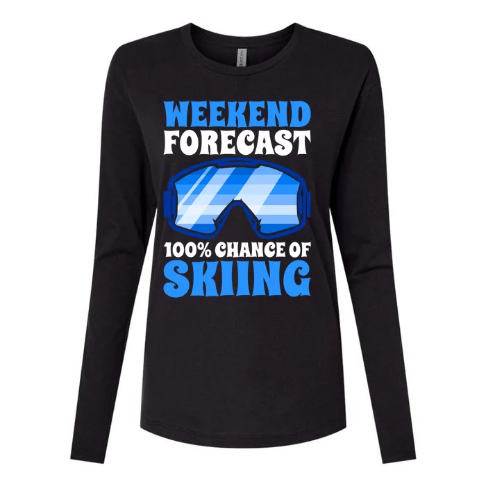 Weekend Forecast 100% Chance Of Skiing Gift Womens Cotton Relaxed Long Sleeve T-Shirt