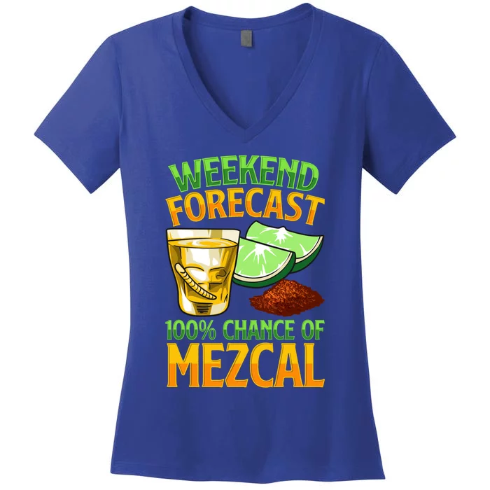 Weekend Forecast 100% Chance Of Mezcal Mescal Beverage Gift Women's V-Neck T-Shirt