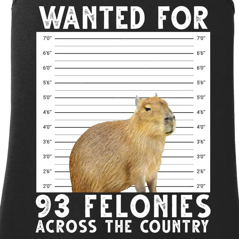 Wanted For 93 Felonies Across The Country Capybara Mugshot Ladies Essential Tank