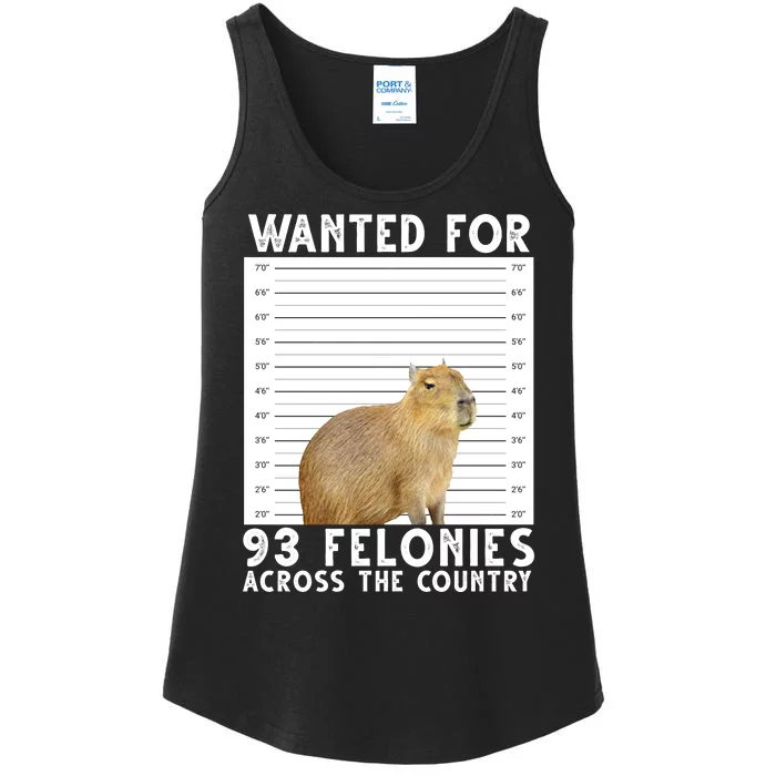 Wanted For 93 Felonies Across The Country Capybara Mugshot Ladies Essential Tank