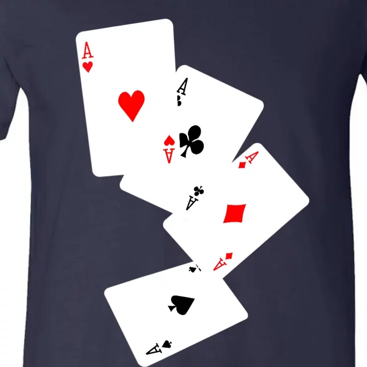 Womens Four Aces Poker Pro Lucky Player Winner Costume Hand Gifts VNeck V-Neck T-Shirt