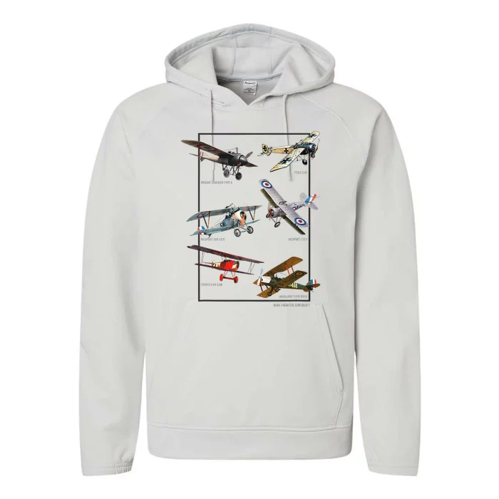 Wwi Fighters Airplanes Performance Fleece Hoodie