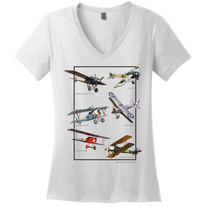 Wwi Fighters Airplanes Women's V-Neck T-Shirt