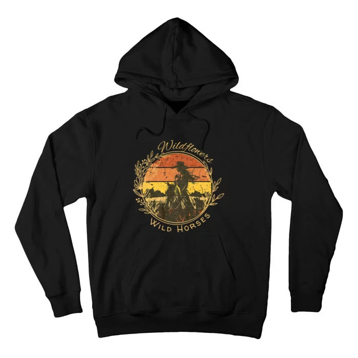 Wild Flowers And Wild Horses Vintage Sunset Country Cowgirl Tall Hoodie