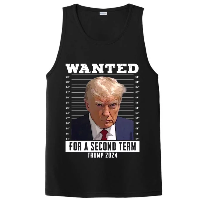 Wanted For A Second Term Trump 2024 Mugshot Performance Tank