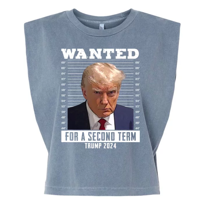 Wanted For A Second Term Trump 2024 Mugshot Garment-Dyed Women's Muscle Tee