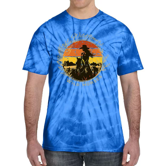 Wild Flowers and Wild Horses Vintage Sunset Country Cowgirl Tie-Dye T-Shirt