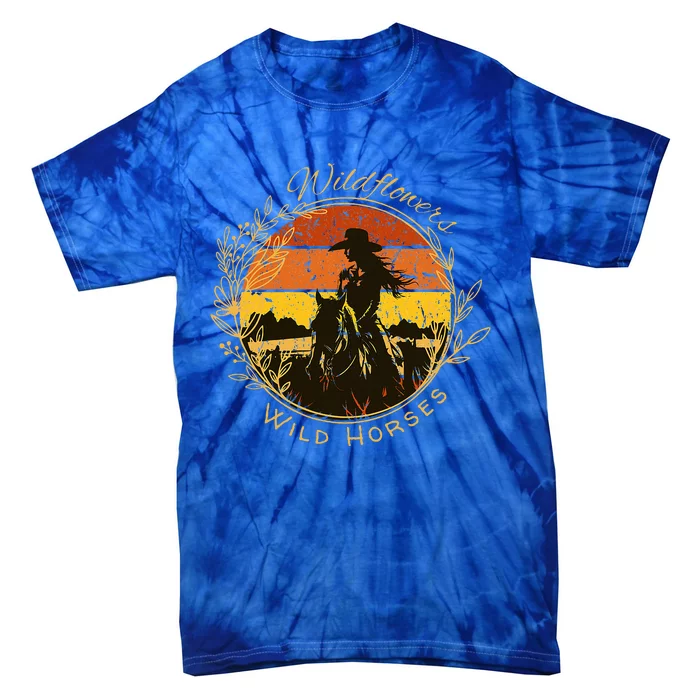 Wild Flowers and Wild Horses Vintage Sunset Country Cowgirl Tie-Dye T-Shirt