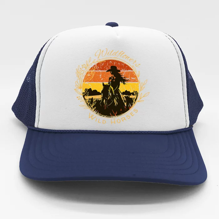 Wild Flowers and Wild Horses Vintage Sunset Country Cowgirl Trucker Hat