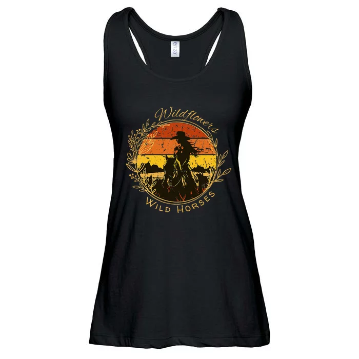 Wild Flowers And Wild Horses Sunset Country Cowgirl Ladies Essential Flowy Tank