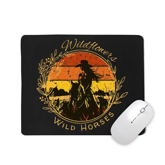 Wild Flowers And Wild Horses Sunset Country Cowgirl Mousepad