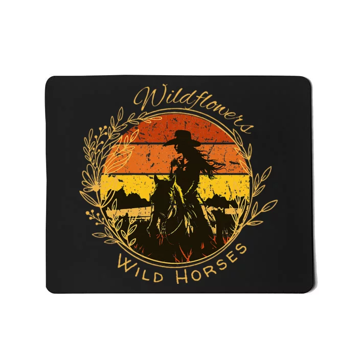 Wild Flowers And Wild Horses Sunset Country Cowgirl Mousepad