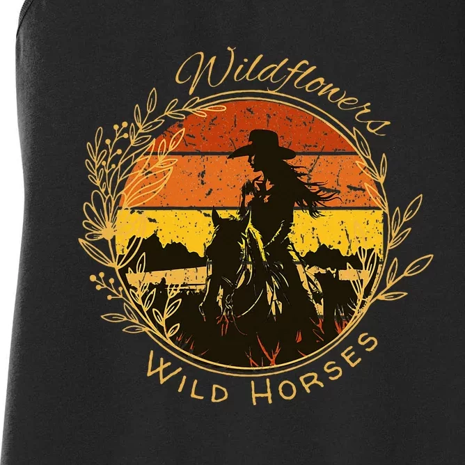 Wild Flowers And Wild Horses Sunset Country Cowgirl Women's Racerback Tank