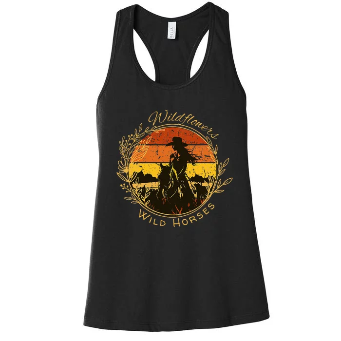 Wild Flowers And Wild Horses Sunset Country Cowgirl Women's Racerback Tank