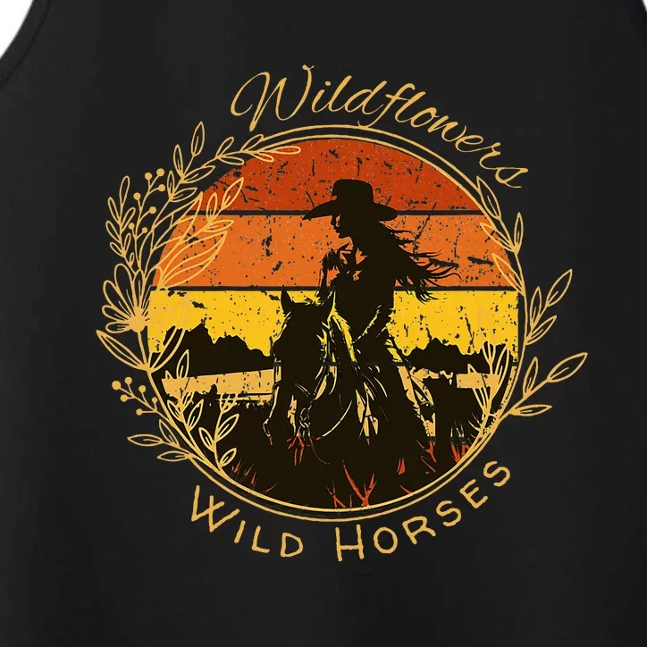 Wild Flowers And Wild Horses Sunset Country Cowgirl Performance Tank