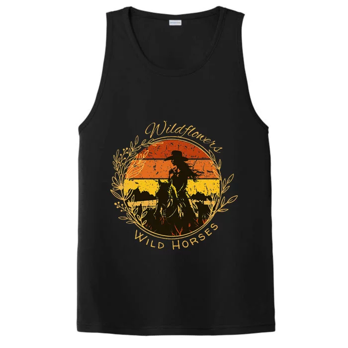 Wild Flowers And Wild Horses Sunset Country Cowgirl Performance Tank