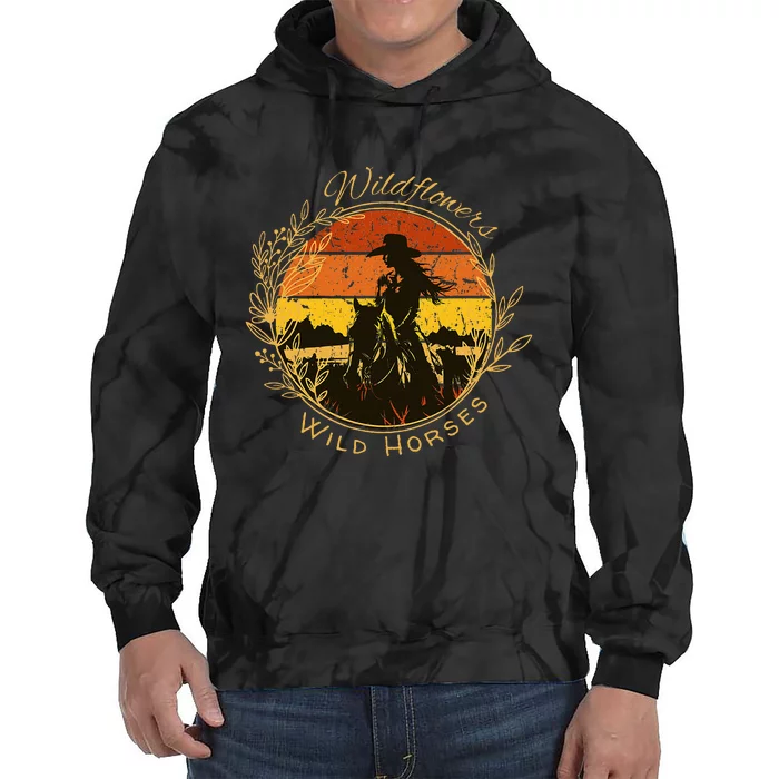 Wild Flowers And Wild Horses Sunset Country Cowgirl Tie Dye Hoodie