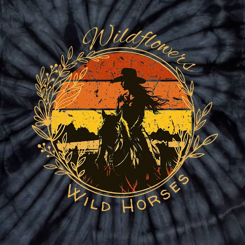 Wild Flowers And Wild Horses Sunset Country Cowgirl Tie-Dye T-Shirt