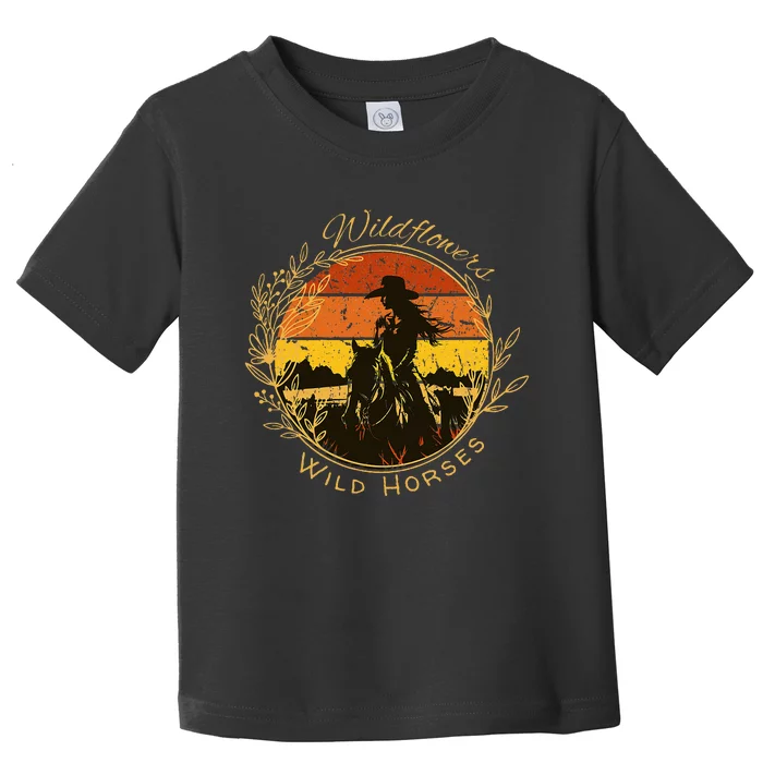 Wild Flowers And Wild Horses Sunset Country Cowgirl Toddler T-Shirt