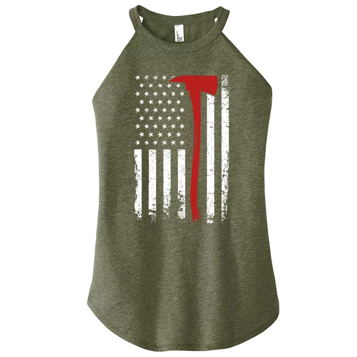 Wildland Firefighter Axe American Flag Thin Red Line Fireman Women’s Perfect Tri Rocker Tank