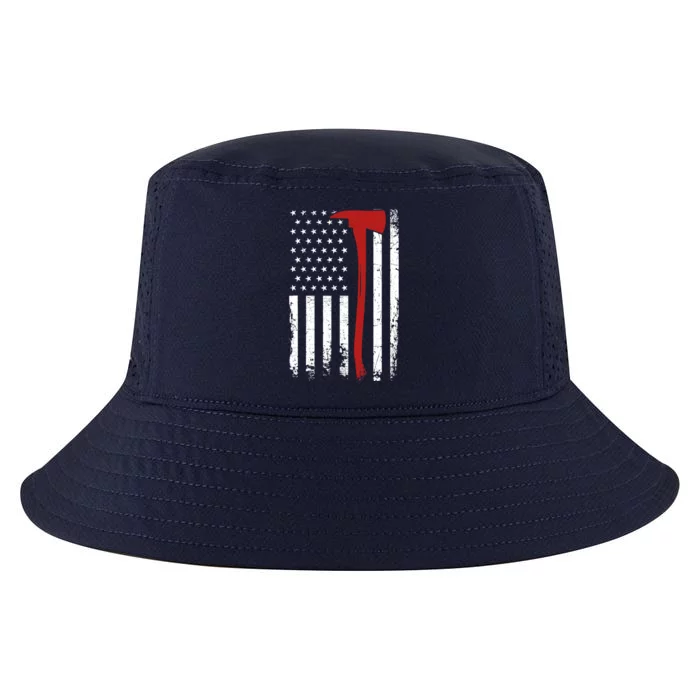 Wildland Firefighter Axe American Flag Thin Red Line Fireman Cool Comfort Performance Bucket Hat