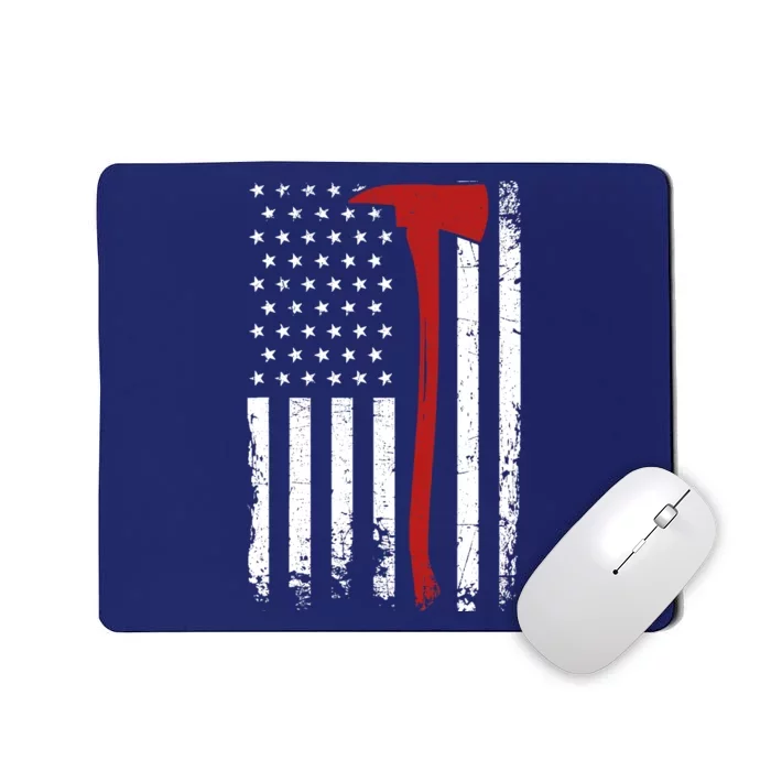 Wildland Firefighter Axe American Flag Thin Red Line Fireman Mousepad