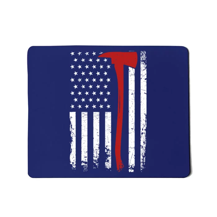 Wildland Firefighter Axe American Flag Thin Red Line Fireman Mousepad