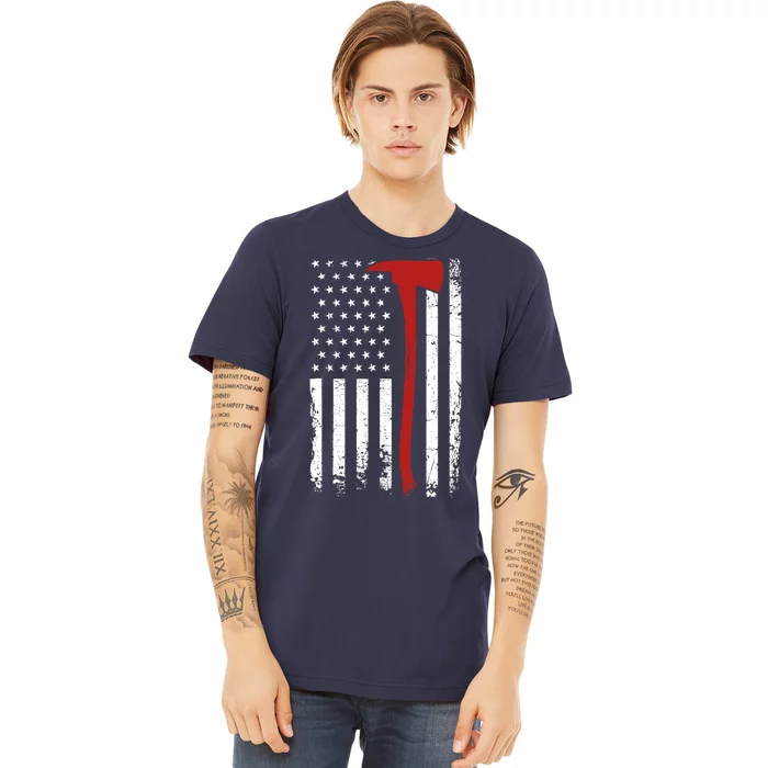 Wildland Firefighter Axe American Flag Thin Red Line Fireman Premium T-Shirt