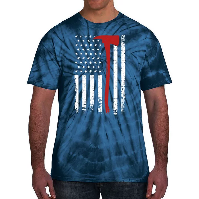 Wildland Firefighter Axe American Flag Thin Red Line Fireman Tie-Dye T-Shirt