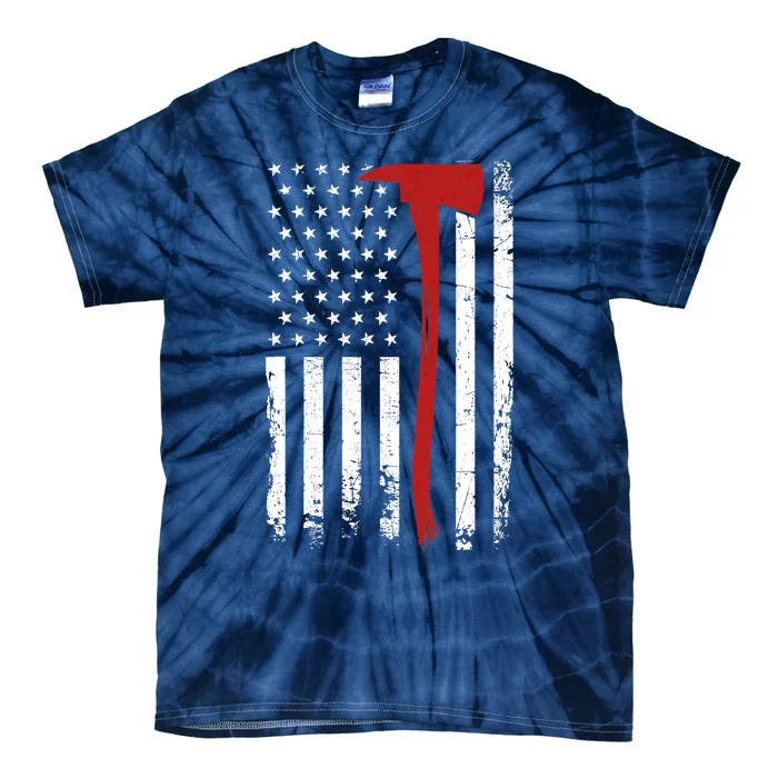 Wildland Firefighter Axe American Flag Thin Red Line Fireman Tie-Dye T-Shirt