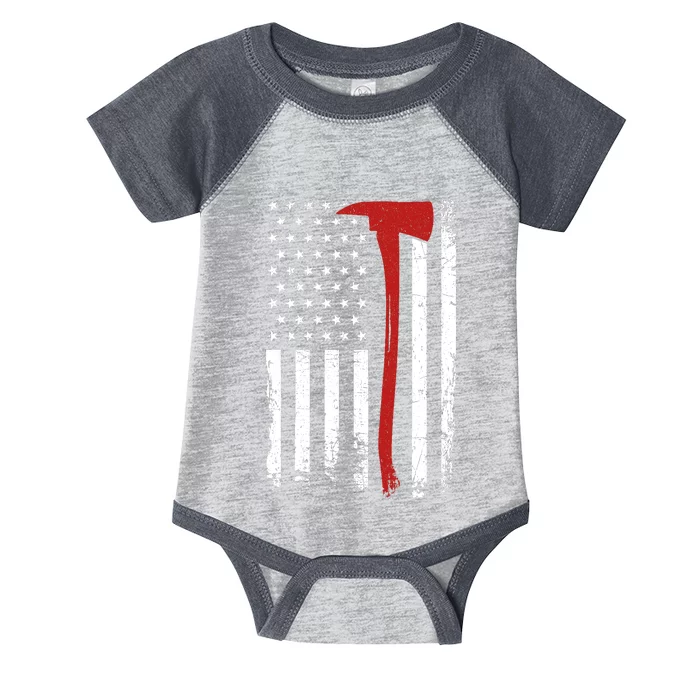 Wildland Firefighter Axe American Flag Thin Red Line Fireman Infant Baby Jersey Bodysuit