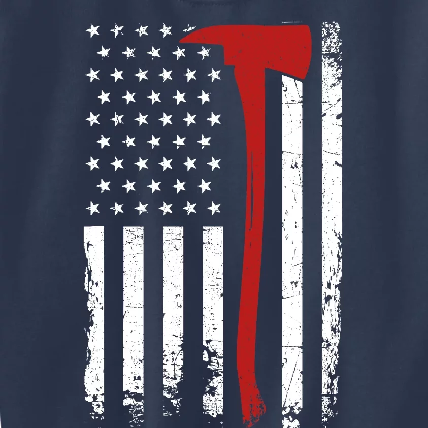 Wildland Firefighter Axe American Flag Thin Red Line Fireman Kids Sweatshirt